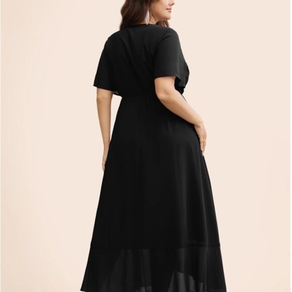 BloomChic Plus size XL Chiffon Overlap Collar Ruffle Sleeve Dress us14-16 - Picture 4 of 5